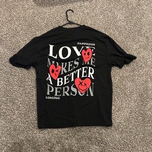 Black Graphic T-Shirt with Red Accents